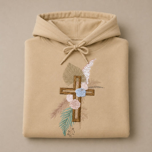 Floral Cross Embroidered Hoodie