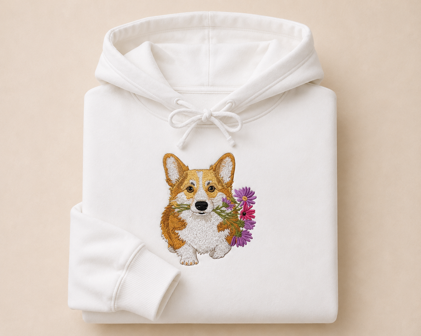 Corgi with Flowers Embroidered Hoodie