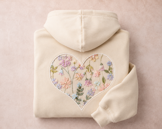 Floral Lace Heart Reverse Appliqué Hoodie
