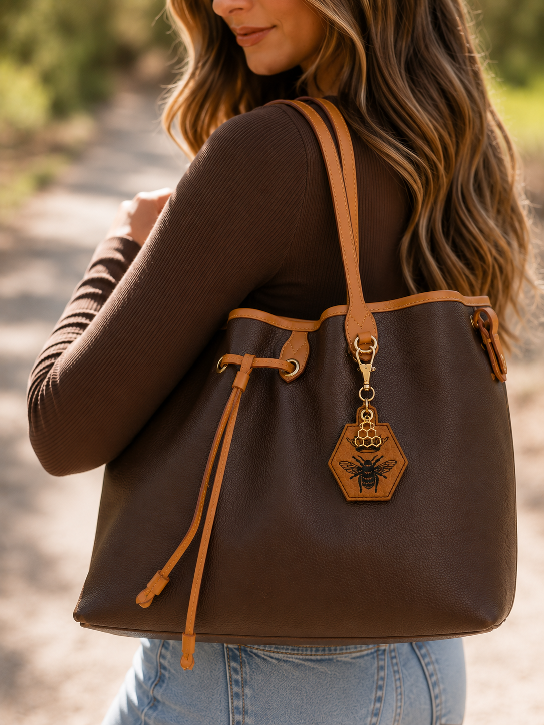 Queen Bee Embroidered Leather Keychain